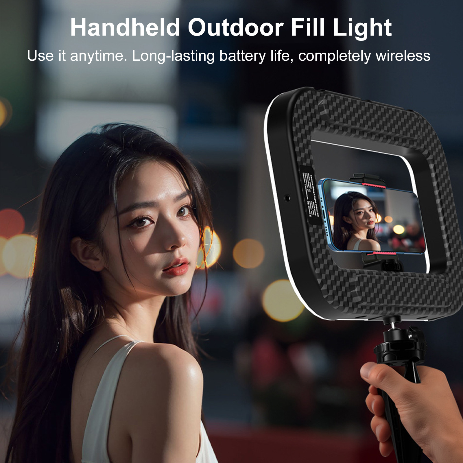 Photography Lighting Video - ไฟโทรศัพท์มือถือแบบชาร์จได้ พร้อมที่จับโทรศัพท์สำหรับบันทึกวิดีโอ ไฟเซลฟี่แบบวงแหวน