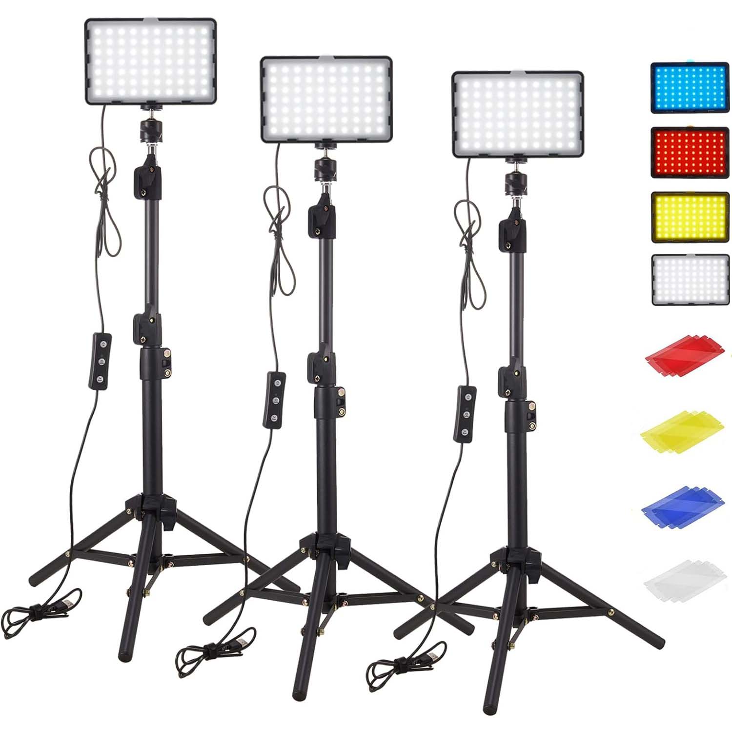 Photography Umbrella Lighting Kit - LED การถ่ายภาพวิดีโอแผงไฟสตูดิโอถ่ายภาพโคมไฟชุดขาตั้งกล้องตัวกรอง RGB สําหรับถ่ายภาพสดสตรีมมิ่ง Youbube