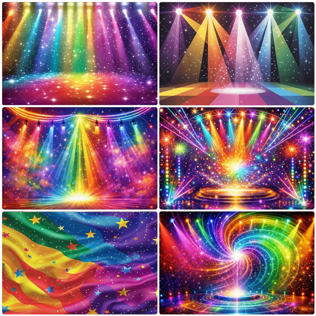 Photography Lighting Backdrop - ฉากหลังไฟเวทีสีรุ้งหลากสีสัน ประดับดาวระยิบระยับ ดิสโก้ นีออน คอนเสิร์ต งานวันเกิด