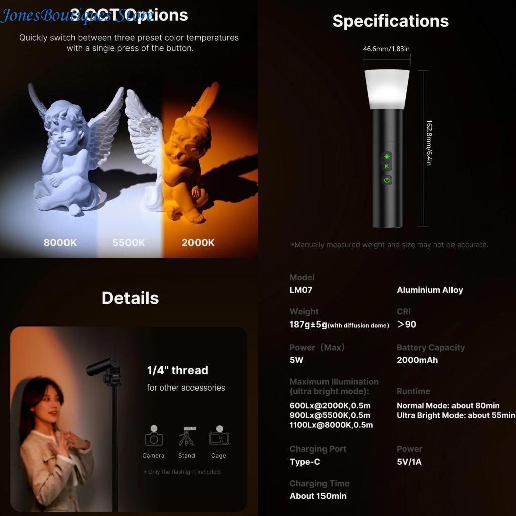 Photography Using Lighting - LM07 วิดีโอไฟฉายไฟฉายปรับอุณหภูมิสีที่ปรับได้แสง W8KE