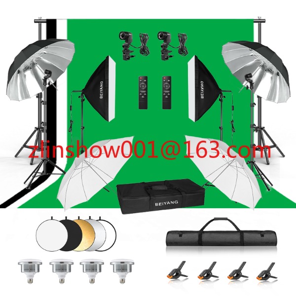 Photography Umbrella Lighting Kit - ชุดอุปกรณ์สตูดิโอถ่ายภาพ 2.6*3ม./2*3ม. พร้อมขาตั้งฉากหลัง ชุดฉากหลังสำหรับถ่ายภาพ ซอฟต์บ็อกซ์ ร่มไฟ