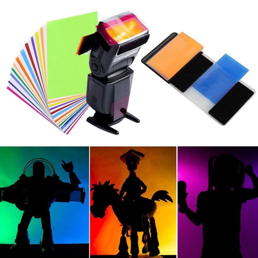 Photography Lighting For Portraits - ชุดฟิลเตอร์เจลสำหรับแฟลชกล้อง 12 สี พร้อมสายรัดเวลโครอเนกประสงค์สำหรับ Speedlite ถ่ายภาพบุคคล