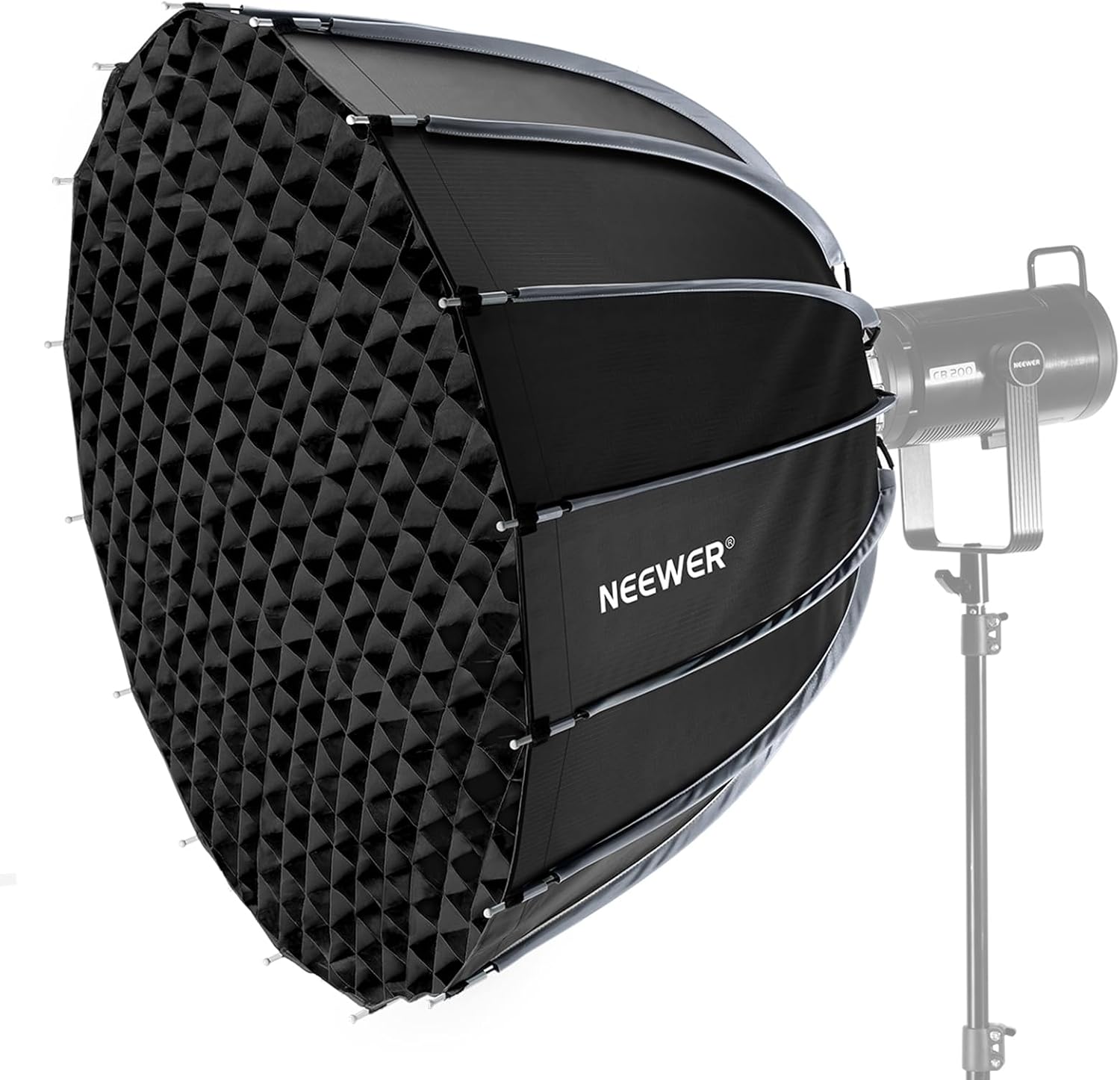 Photography Umbrella Lighting Kit - ซอฟต์บ็อกซ์แบบพาราโบลาพร้อมเมาท์โบเวนส์ ชุดซอฟต์บ็อกซ์แบบปลดเร็วขนาด 35.4 นิ้วสำหรับการถ่ายภาพในสตูดิโอและการบันทึกวิดีโอ มาพร้อมกับตัวกระจายแสง, กริด