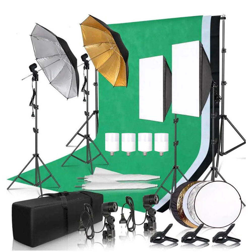 Photography Lighting Backdrop - ชุดไฟสตูดิโอถ่ายภาพแบบซอฟต์บ็อกซ์ พร้อมฉากหลังขนาด 2.6x3 เมตร 3 ชิ้น