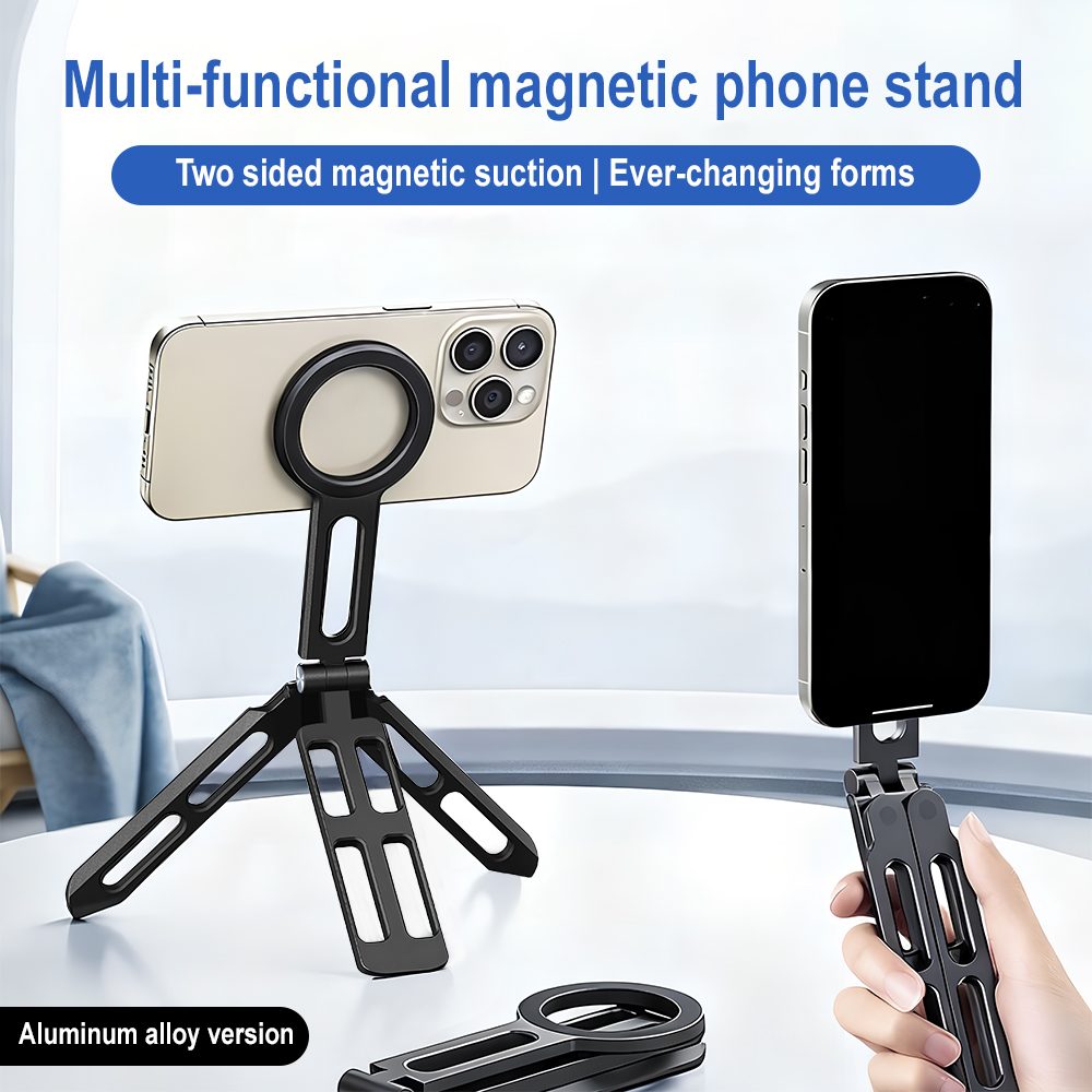 Photography Lighting Portable - ที่ยึดโทรศัพท์แม่เหล็กแบบสี่แกน 360 องศา ° ไม้เซลฟี่แบบพับได้ หมุนได้